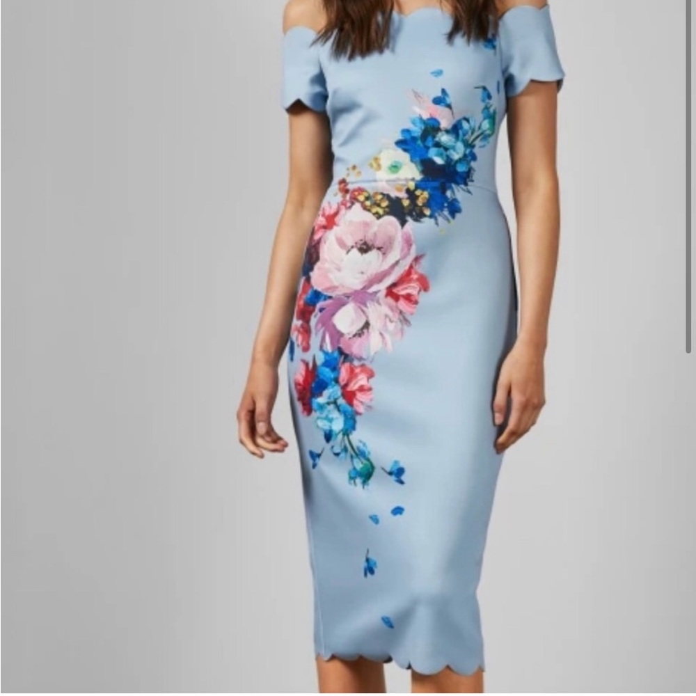 Ted Baker Blue Floral Midi Dress